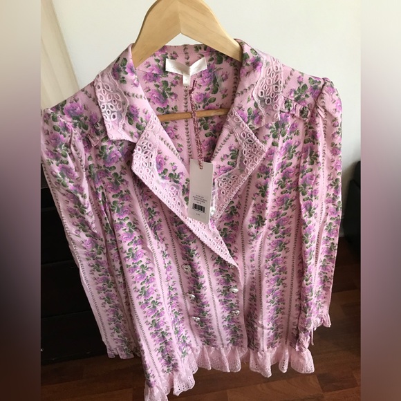 NWT LoveShackFancy Moonstone Double Breasted Crystal Buttons Floral Dress M - Picture 9 of 17